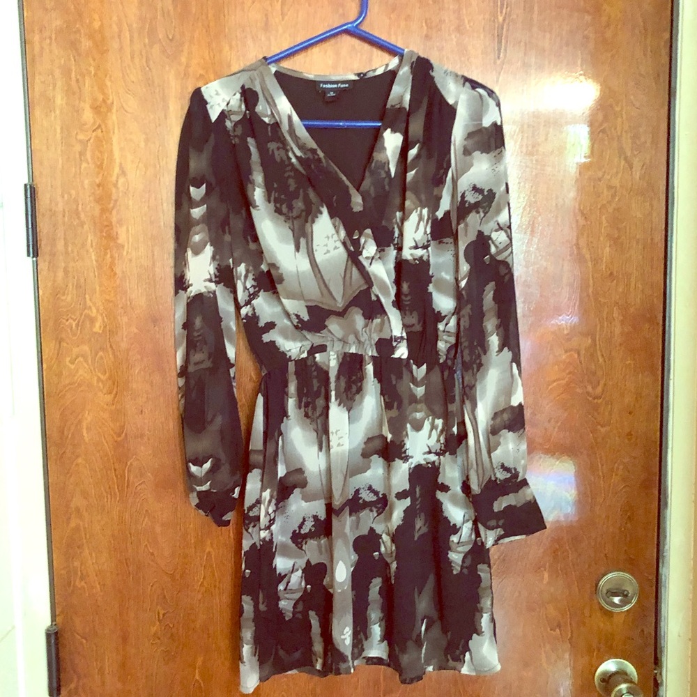 Size M- long sleeve is sheer brown dress